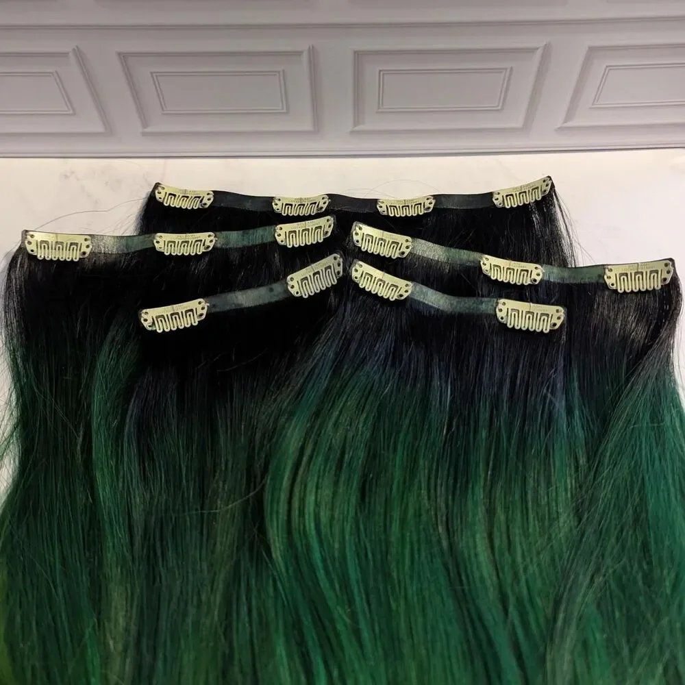 Bellami Silk Seam 18inch Human Hair Extension Black and Green Ombre